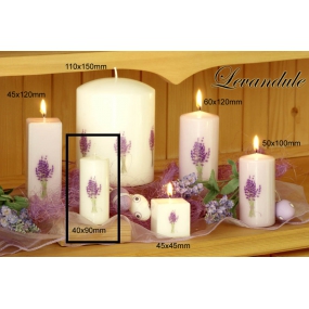 Lima Kvetina Levanduľa vonná sviečka biela s obtiskom levandule valec 50 x 100 mm 1 kus