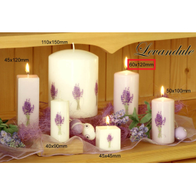 Lima Kvetina Levanduľa vonná sviečka biela s obtiskom levandule valec 60 x 120 mm 1 kus
