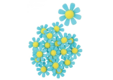 Kvety z filcu s Lepik modré dekorácie 3,5 cm v krabičke 18 kusov