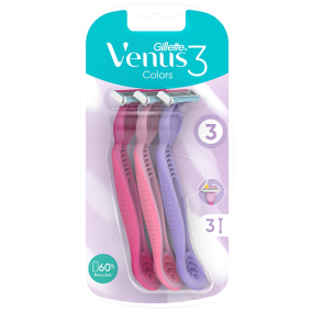 Gillette Venus 3 Colors holiaci strojček s lubrikačným pásikom 3 farby, 3 kusy pre ženy